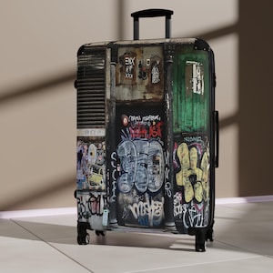 Suitcase Roller, Shabby Chic Graffiti Luggage, Vintage Travel Bag, Carry-On Trolley, Boho Suitcase, Retro Rolling Luggage, Travel Suitcase