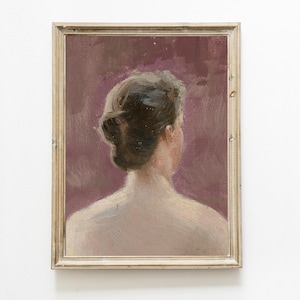 Woman On Pink Printable Antique Oil Painting | Vintage Lady with Bun Portrait | Antique Print | digital download