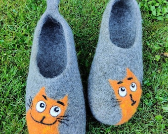 Felt slippers, Felted shoes, Felted slippers, Organic shoes, Cat slippers, House shoes