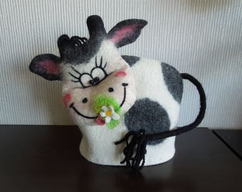 Geschenk-Idee, gefilzt 4 Tassen Teekanne Deckel, stilvoll gemütlich, Happy Cow, Tee oder Kaffee Kanne Deckel