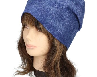 Slouchy Beanie Hat Wool Felted Hat Blue Baggy Beanie Hat Baggy Cap Stylish Unisex hat Boho Hat Winter Felted Hat Felted Beanie