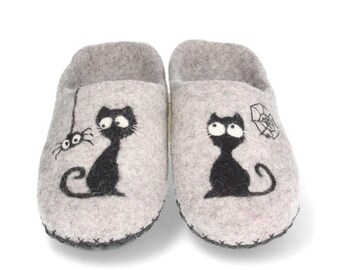 Pantoufles en feutre, Chaussures feutrées, Pantoufles en feutre, Chaussures bio, Pantoufles chat, Chaussons, Pantoufles femme, Pantoffeln der Frauen, Sabots en laine