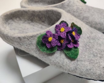 Felted slippers Organic wool house shoes  Organic wool clogs Eco friendly gift Slippers with soles