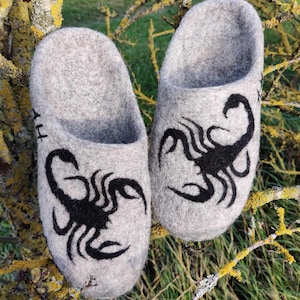 Felted slippers Scorpions Wool house shoes House boots Organic wool clogs Eco friendly gift