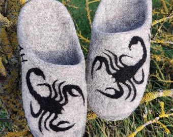 Filzpantoffeln Scorpios, Wollhausschuhe, Hausstiefel, Bio-Wollclogs, umweltfreundliches Geschenk