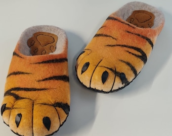 Tigerpfoten Hausschuhe, Filzschuhe, Filzpantoffeln, Bio-Schuhe, Tigerpantoffeln, Hausschuhe, Wollclogs