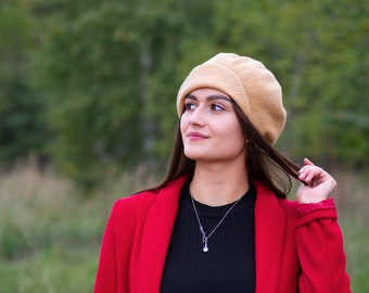 Französisch Baskenmütze Filz Slouchy Hut Denim Wolle Baskenmütze Winter Baskenmütze Damen gefilzte Mütze trendige Frau Hut Französisch Baskenmütze Geschenk für Sie