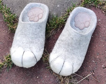 Cat Paws, Felted slippers, Slippers with soles, House shoes, wool clogs