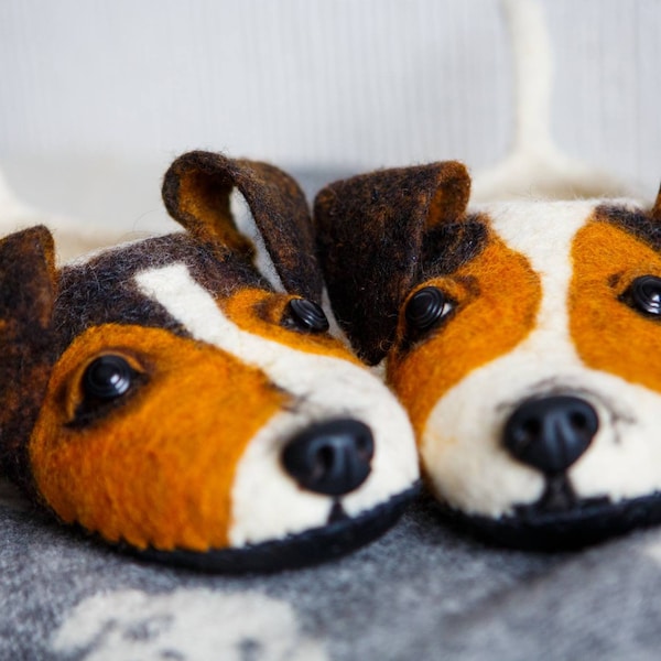Felt slippers Jack Russell Terriers Felted shoes Felted slippers Organic shoes Dogs slippers House shoes Woolen clogs  Gift idea