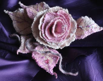 Felted Flower, Hand Felted Brooch, Wool Jewelry felted brooch -red rose flower