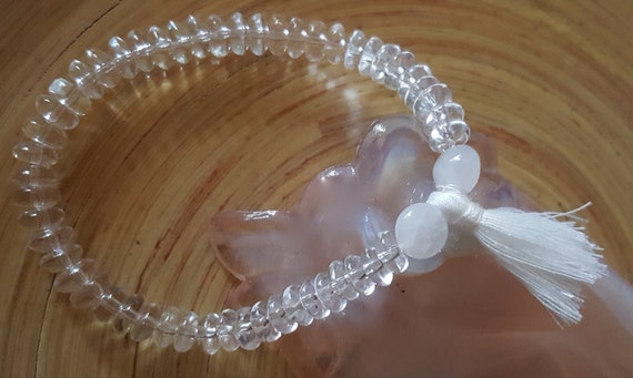 North Carolina White Azeztulite Crystal 4mm Mini Flower Silver Beaded Bracelet