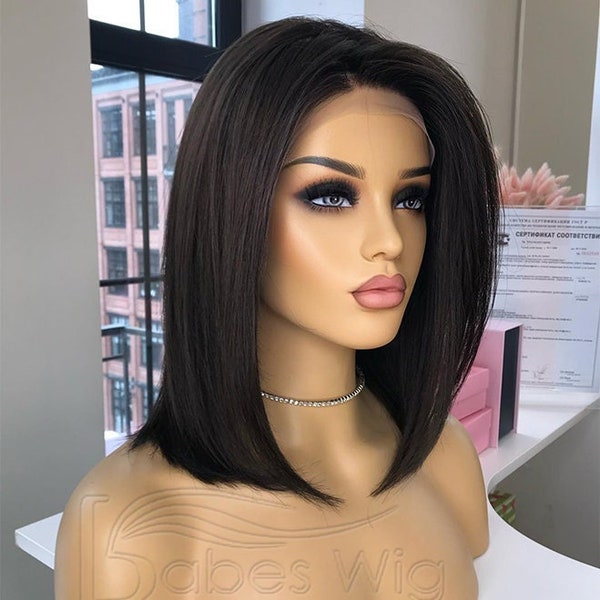 Kurze Bob Lace Perücke Lace Front Perücke Echte Remy Menschenhaar-Spitze-Perücken für weiße Frauen Natürliche schwarze Menschenspitze-Perücke mit Pre-zupf Haaransatz