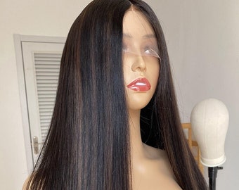 Silk Top Human Hair Lace Front Wig Highlights Color Hair Wigs With Baby Hair Straight Human Lace Front Wigs For Women Pre-plucked Lace Wigs