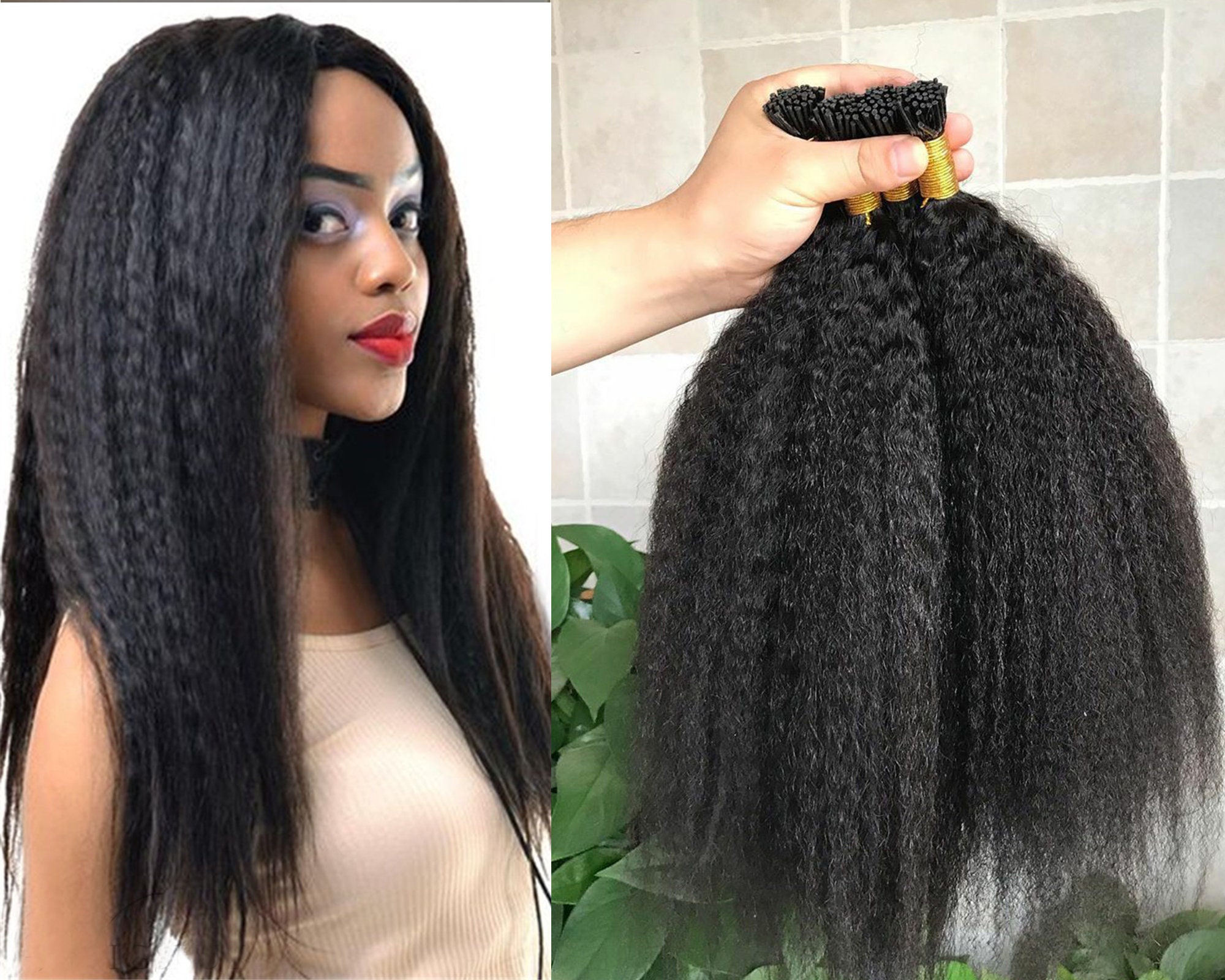 Buy Human Hair Kinky Straight I Tip Hair Extensions Coarse - Etsy Buy Human Hair Kinky Straight I Tip Hair Extensions Coarse - Etsy