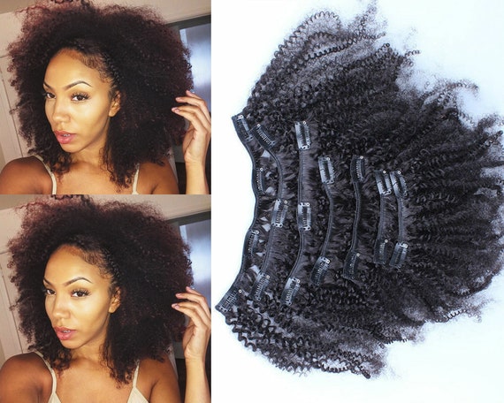 Mongolian Human Hair Kinky Afro 4c Natural Hair Clips Ins Hair Extensions  Clips on Curly Extensions for Africa Americans Black Hair Clip In -   Israel
