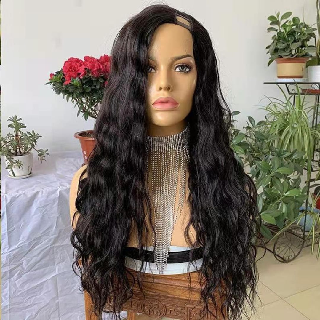 Real Indian Remy Human Hair U Part Wigs Natural Color Water Wavy Style