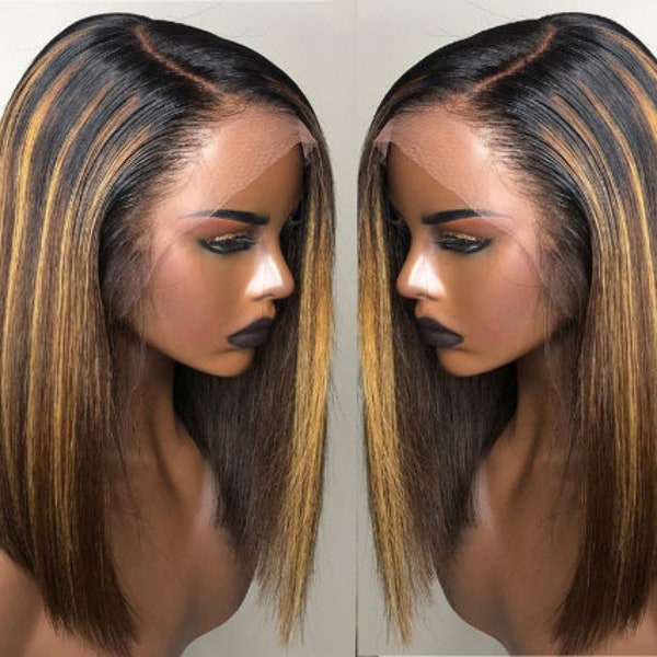 Short Bob cut human hair lace front wigs and Silk Top lace wigs for black women lace front bob wigs with adjustable straps