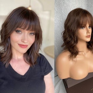 Glueless Wigs 100% Human Hair Lace Front Wig Brown Curly Wavy Hair Wig with Bangs for White Women Free Shipping Lace Wigs