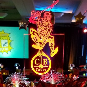 LED Super Hero Centerpiece: Engraved Comic Character Party Decor
