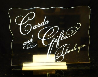 Card and Gifts Sign - Wedding - Bar Mitzvahs - Logo/Branding - Event - Glowing - lluminated  - engraved acrylic