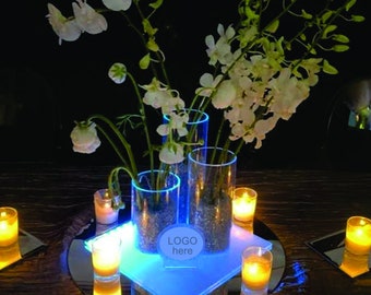 LED Illuminated Flower Vase / Candy Holder Centerpiece | Acrylic - Bat Mitzvah | Bar Mitzvah | Wedding | can be personalized w/logo & names