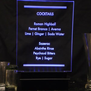 LED BAR Sign Bar MENU Signs With On/off Switch Base 8x10 Convention ...