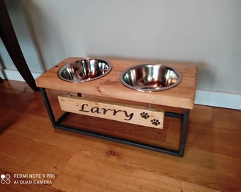 Industrial Medium Dog Bowl Stand - Personalized - Elevated Dog Bowl - Handmade - Rustic Dog Bowl - Raised Dog feeder Stand