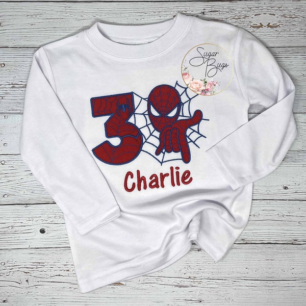 Little Boys Spiderman Birthday Shirt, Superhero birthday shirt for boys, Superhero birthday embroidered shirt/Spiderman birthday shirt