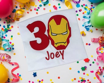 Little Boys Iron Man Birthday Shirt, SuperHero Iron Man Birthday Shirt, Appliqued Iron Man Birthday Shirt,