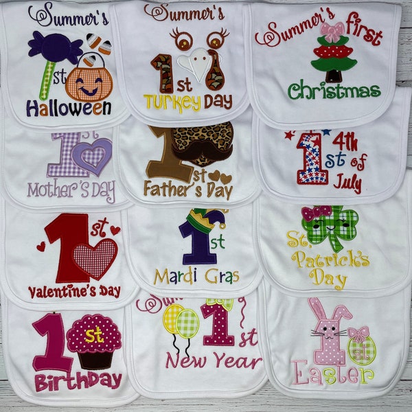 My First Holiday Bib Set, Holiday, Bib set, Baby Bibs, embroidered Bibs, Custom Bib set, Baby First Bib, My First Bibs