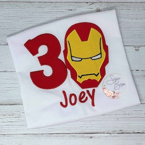 Little Boys Iron Man Birthday Shirt, SuperHero Iron Man Birthday Shirt, Appliqued Iron Man Birthday Shirt,