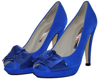 Vintage Y2K Adrian Vidal Cobalt Suede Shoes Heels