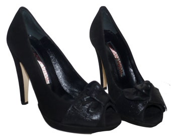 Vintage Y2K Adrian Vidal Black Suede Shoes Heels