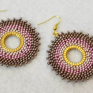 Strawberry cream boho hoop earrings for pierced ears | beaded earrings