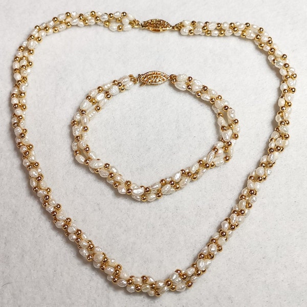 Reisperlen Halskette und Armband Set | zarte Demi Parure | echte Perlen