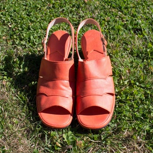 red vintage slingback sandals w/ heel