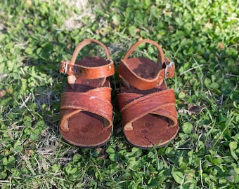 brown vintage leather toddler sandals