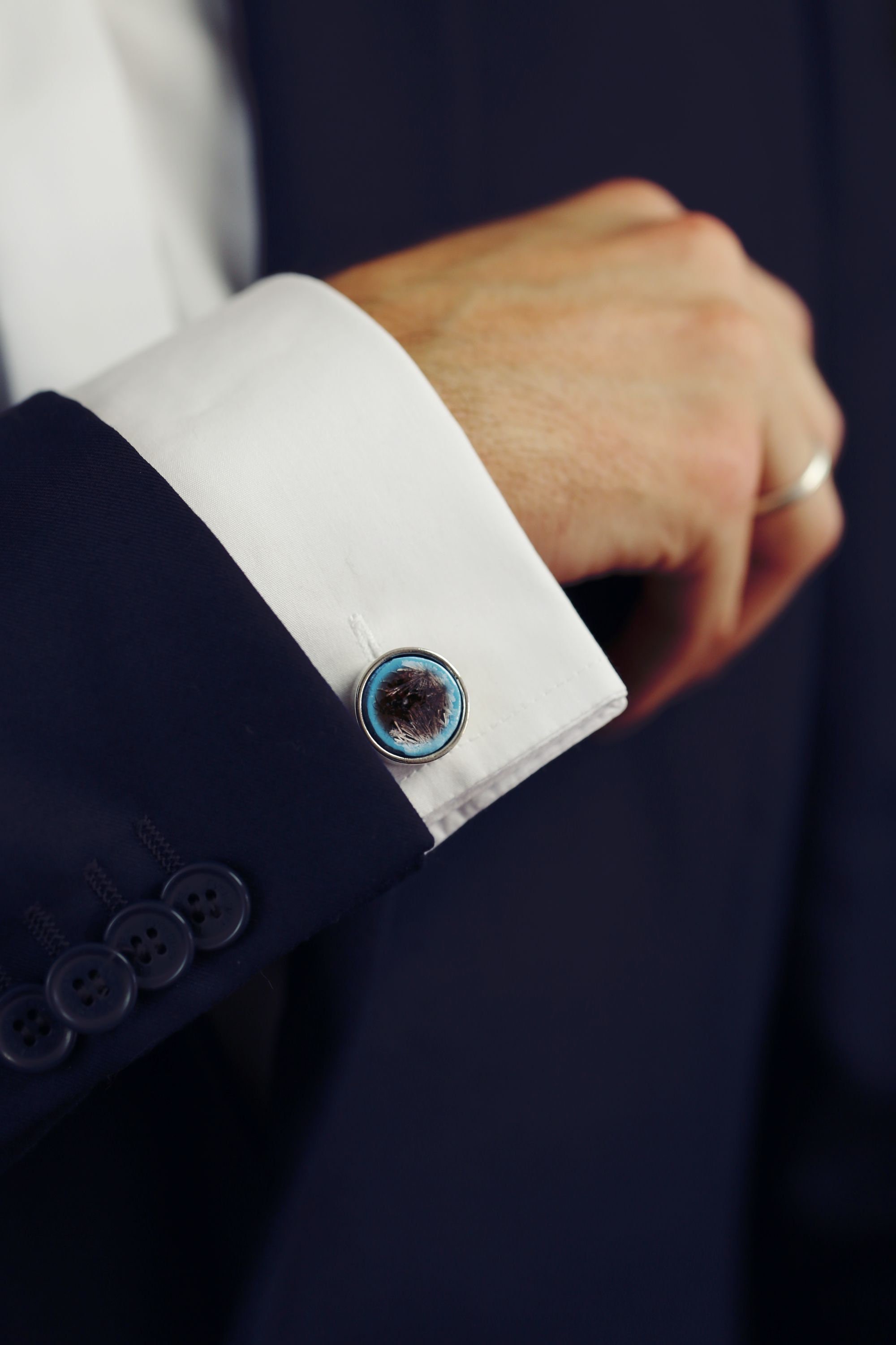 Ceramic Cuff Links Silver Cuff Links Blue Crystalline - Etsy