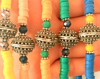 Needle-woven Osiris necklace with Czech glass beads and steel chain
