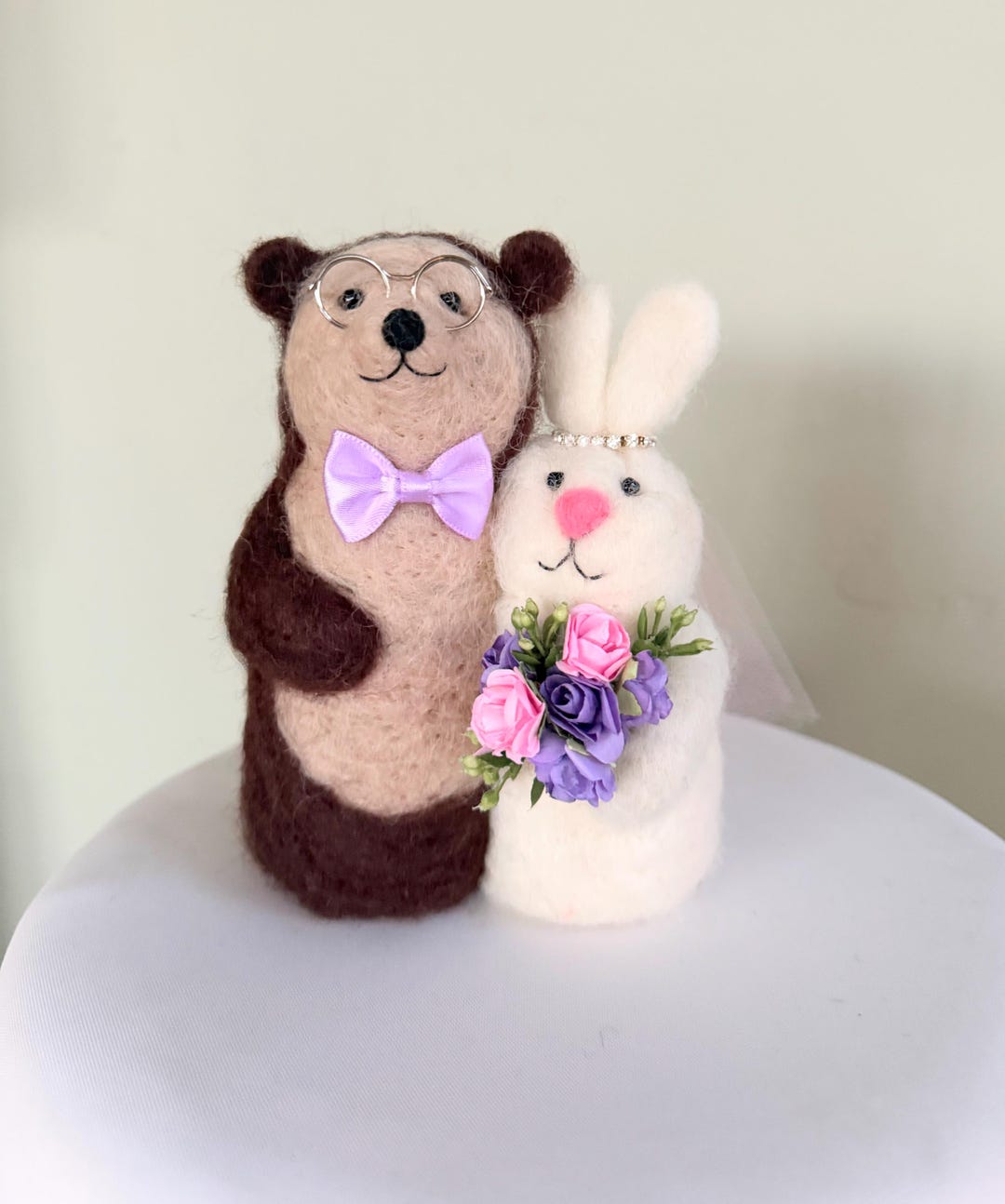Wedding Toppers Rabbit Bear Bunny Rabbit Wedding Cake Topper Glasses Purple Pink Cute Animals ...