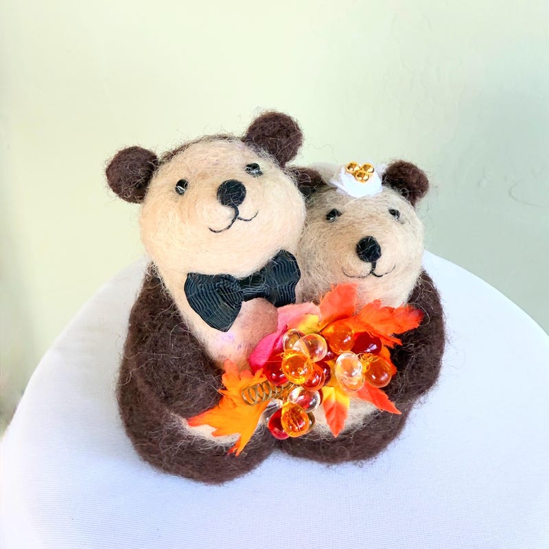 Whimsical Bridal Couple Cake Topper - 4 1/3