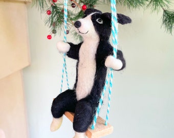 Dog on swings Needle felted Dog animal Dog figurine Christmas ornament cute Dog lover gift animal swings baby shower gift baby nursery funny