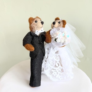 Unique bear wedding cake topper needle felted bear wedding cake topper animal couple woodland bride and groom gift engagement anniversary