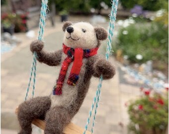 Bear on swings Needle felted animal bear figurine Christmas ornament woodland bear lover gift animal swings baby shower gift baby nursery