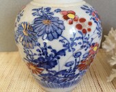 Vintage ginger jar red white and blue ginger jar Asian tea caddy hand painted vintage porcelain gold ginger jar