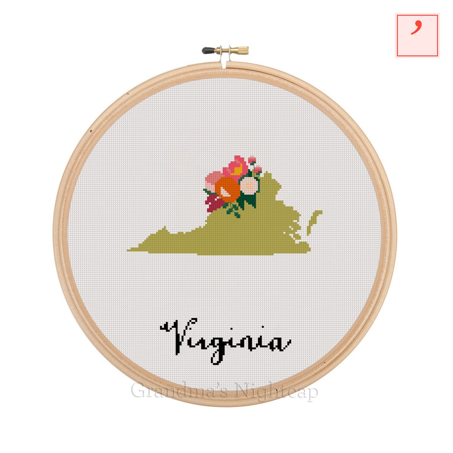 Virginia Cross Stitch Pattern Modern Cross Stitch Pattern Etsy