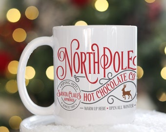 Kids hot cocoa Christmas mug, Personalized hot chocolate mug, Personalized Christmas gift for kids,  hot chocolate mug, North pole
