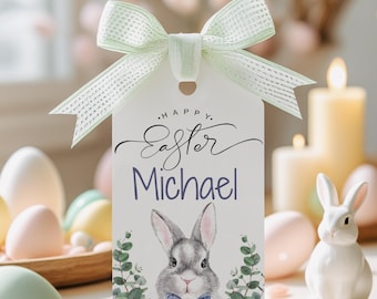 Printable Easter Bunny Gift Tags: DIY Party Favors (2x3.25in, Digital Download, Canva Template)