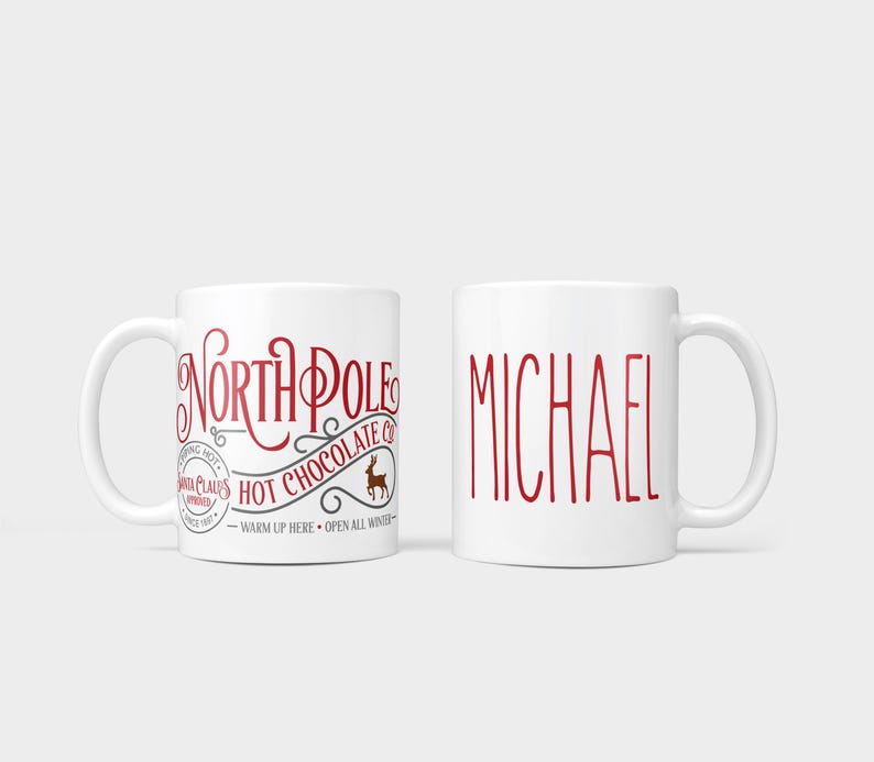 Kids hot cocoa Christmas mug, Personalized hot chocolate mug, Personalized Christmas gift for kids, hot chocolate mug, North pole image 2
