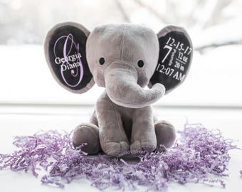personalized Baby gift, Baby Keepsake, Baby gift, Custom baby plush, Birth Stat Elephant, Baby Shower Gift, Baby Girl Gift, Baby Boy Gift